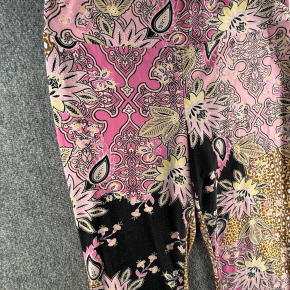 Bohemian Pink Black Paisley Floral Colorful Pants Women Soft Pull On Stretch XL - Picture 2 of 16